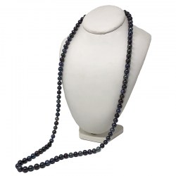 Long collier de perles d'eau douce noires de 8 à 9 mm 90 cm