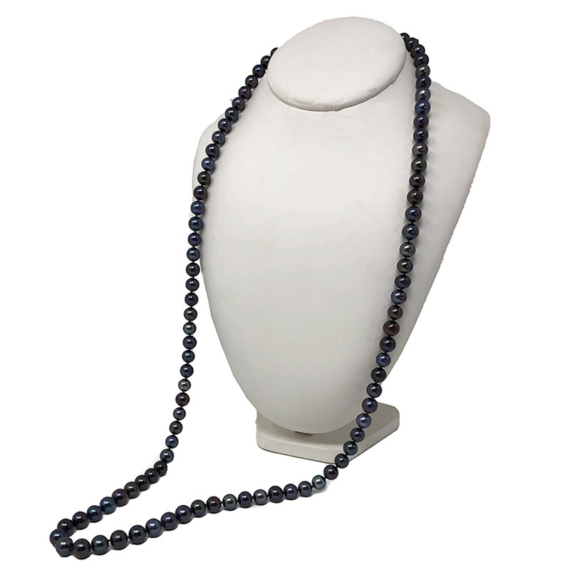 Long collier de perles d'eau douce noires de 8 à 9 mm 90 cm