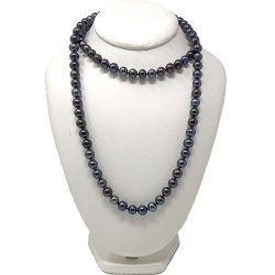 Collier 90 cm perles d'eau douce noires 8,5 à 9,5 mm AAA multireflets