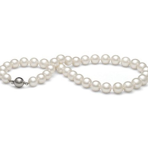 Collier 50 cm de perles d'Eau Douce 9 à 10 mm blanches