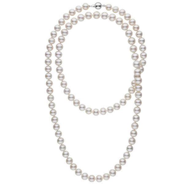 Long collier de perles d'Eau Douce de 9 à 10 mm Blanches 114 cm