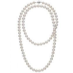 Long collier de perles d'Eau Douce de 9 à 10 mm Blanches 114 cm