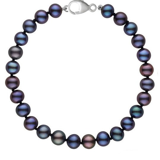 Bracelet de perles d'eau douce noires 6 à 7 mm 