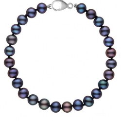 Bracelet de perles d'eau douce noires 6 à 7 mm 