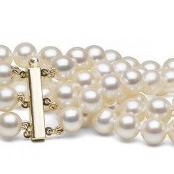 Bracelet triple rang de perles d'eau douce Blanches 9 à 10 mm 3x18 cm