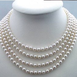 Collier 4 rangs 40-42-44-46 cm de perles d'eau douce 6-7 mm DOUCEHADAMA