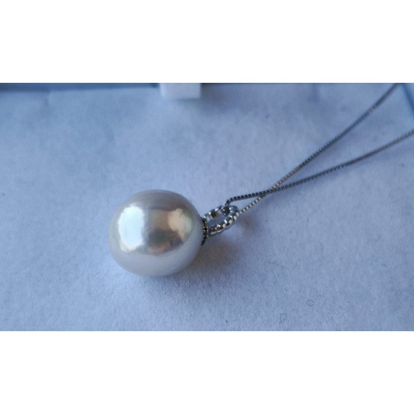 Pendentif Argent 925 et perle d'Eau Douce 12-13 mm Blanche EDISON avec chaine Argent 925
