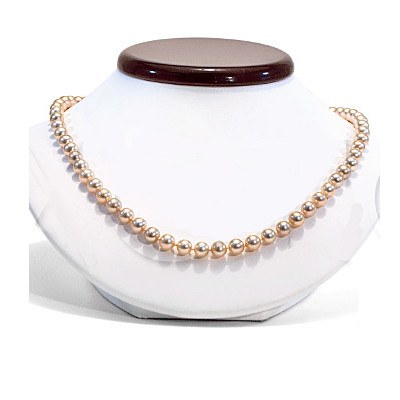 Collier 45 cm de perles métalliques d'Eau Douce de 7 à 8 mm, pêches argentées AAA
