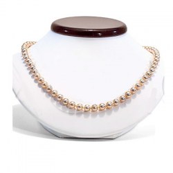 Collier 45 cm de perles métalliques d'Eau Douce de 7,5 à 8 mm, pêches argentées AAA