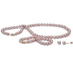 Parure Perles d'Eau Douce 6 à 7 mm Lavande 3 Bijoux Collier Bracelet 45/18 cm boucles