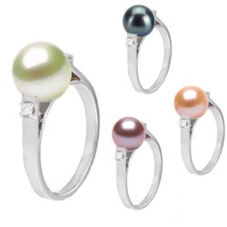 Bague Argent 925 et diamants avec perle d'eau douce 8-9 mm AAA
