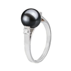 Bague Argent 925 et diamants avec perle noire d'eau douce 8-9 mm AAA