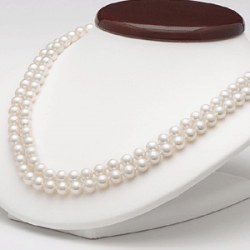 Collier double rang de perles Akoya 6,5 à 7mm AA+ Or Gris 14k