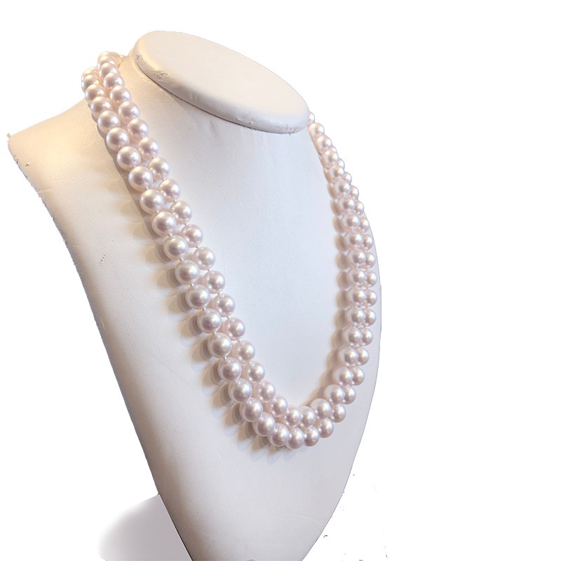 Collier double rang 50/52 cm de perles Akoya 8,5 à 9 mm AAA