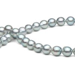 Collier de perles Baroques d'Akoya Bleu argenté 45 cm, 8-8.5 mm