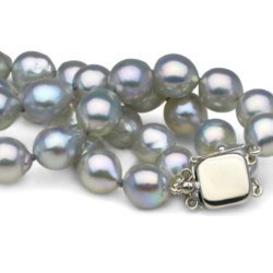 Bracelet double rang de perles d'Akoya Baroques Bleu argentées 8-8.5 mm, 2x18 cm