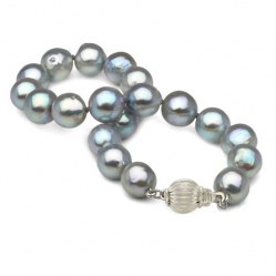 Bracelet 18 cm de perles d'Akoya Baroques Bleu argentées 8,5-9 mm