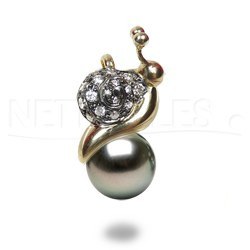 Pendentif Escargot Or & Diamants Perle de Tahiti