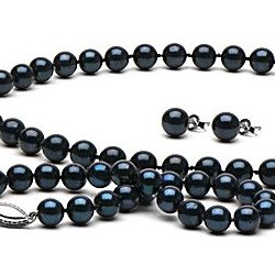 Parure 3 Bijoux de Perles Noires d'Akoya 45/18 cm 6,5 à 7,0 mm AA+