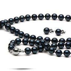 Parure 3 Bijoux de Perles Noires d'Akoya 45/18 cm 7 à 7,5 mm AA+