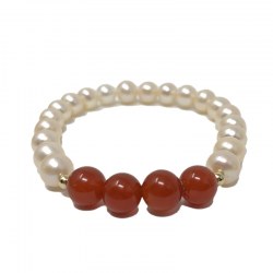 Bracelet perles de culture Blanches et pierres naturelles Agate Rouge