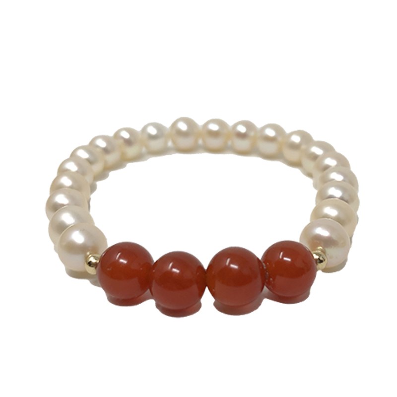 Bracelet perles de culture Blanches et pierres naturelles Agate Rouge