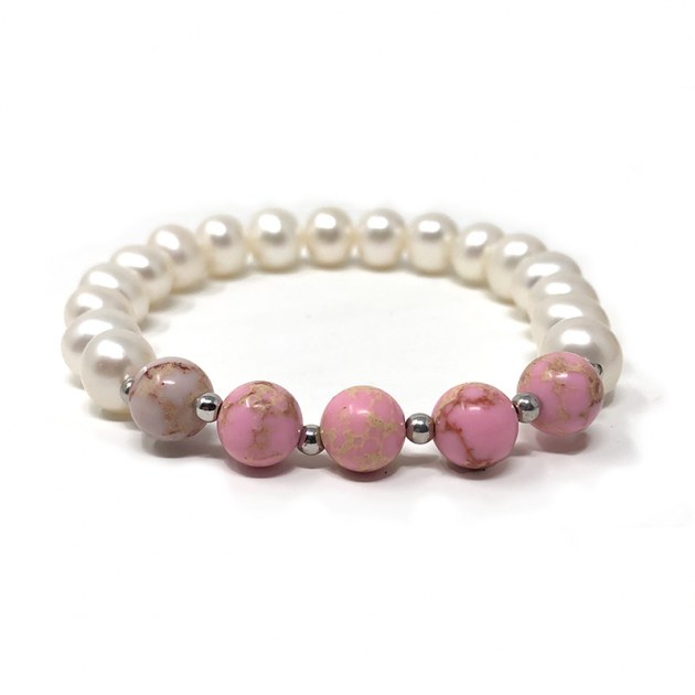 Bracelet en perles cultivées d'eau dorée remplies d'or de qualité AA rose 6-7 mm PearlsOnly, 7,5 po, Perle