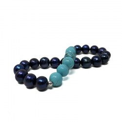 Bracelet de perles d'Eau Douce noires et Turquoise du Perou