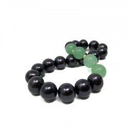 Bracelet Perles noires de culture et Aventurine verte, 4 Pierres semi-précieuses Aventurine