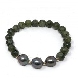 Bracelet de perles de Tahiti AA/AA+ - Pierres semi-precieuses - Jade du Sud Chine