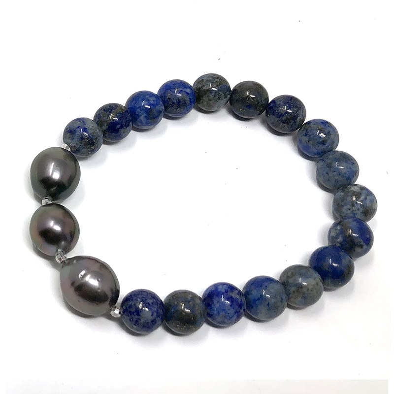 Bracelet de perles de Tahiti - Lapis Lazuli - Pierres semi-precieuses - Bracelet en Lapis Lazuli