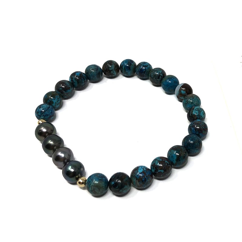 Bracelet de perles de Tahiti - Pierres semi-precieuses - Shattuckite