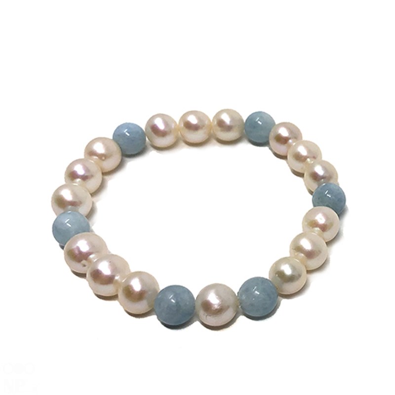 Bracelet de perles de culture et Aigue-Marine Pierre semi precieuse