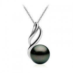 Pendentif Or Gris 9k Perle de Tahiti de 9 à 10 mm foncée AA+