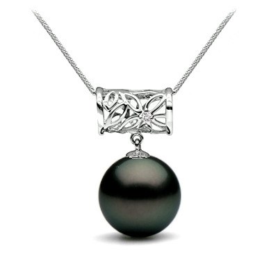 Pendentif en Argent 925 Zirconium et Perle noire de Tahiti