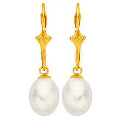 Boucles d'Oreilles Or 18k Perles d' Eau Douce Goutte AAA