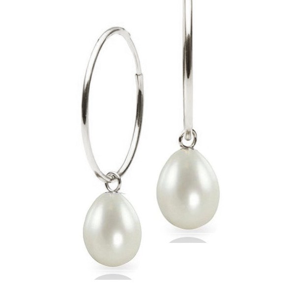 Boucles d'Oreilles Créoles Argent 925 Perles d'Eau Douce Gouttes 