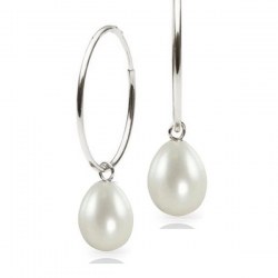 Boucles d'Oreilles Créoles Argent 925 Perles d'Eau Douce Gouttes 