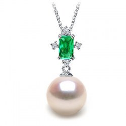 Pendentif Argent 925 tourmaline verte et Perle d'Akoya blanche AAA