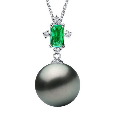 Pendentif en Argent 925 tourmaline verte et perle de Tahiti