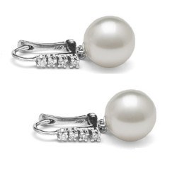 Boucles d'Oreilles Or 18k diamants et perles d'Australie blanches AAA