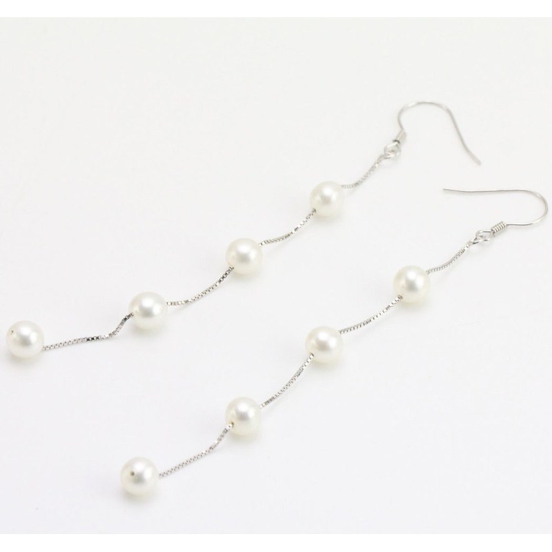 Boucles d'Oreilles Argent 925 Perles de Culture d'Eau Douce 5-6 mm AAA
