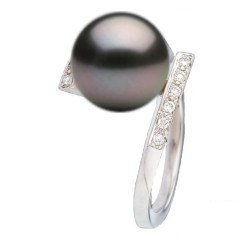Bague Argent 925 diamants et perle de Tahiti 9-10 mm AAA