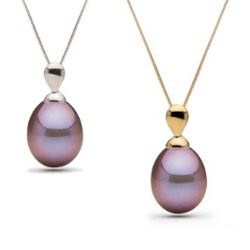 Pendentif Or 18k Perle Eau Douce Goutte Lavande 9-10 mm AAA