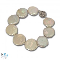 Bracelet 18 cm de perles d'eau douce plates rondes de 19-20 mm