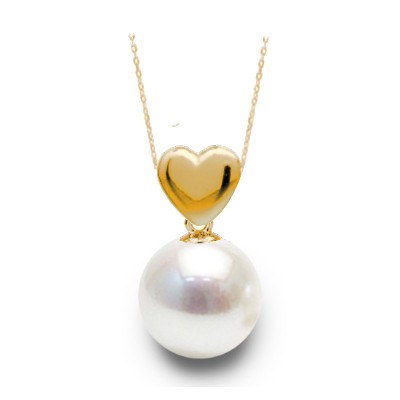 Pendentif coeur Or 14 carats avec perle d'Akoya blanche qualité AAA