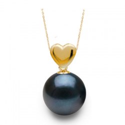 Pendentif coeur Or 18 carats avec perle d'Akoya noire qualité AAA