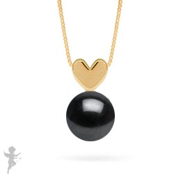 Pendentif coeur Or 14 carats avec perle d'Akoya noire qualité AAA