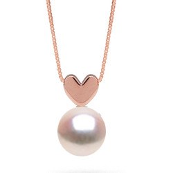 Pendentif coeur en Or Rose avec perle Blanche d'eau douce qualité AAA