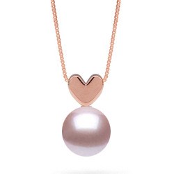 Pendentif coeur en Or Rose avec perle Lavande d'eau douce qualité AAA